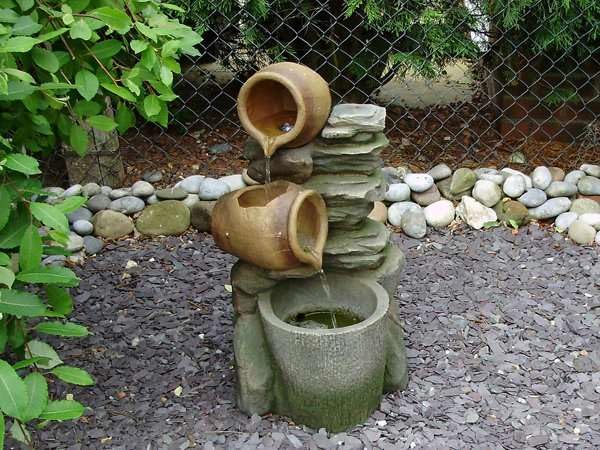 Primrose 68cm Cottage Honey Pots & Barrel Self Contained Rustic Outdoor Water Feature with LED Lights