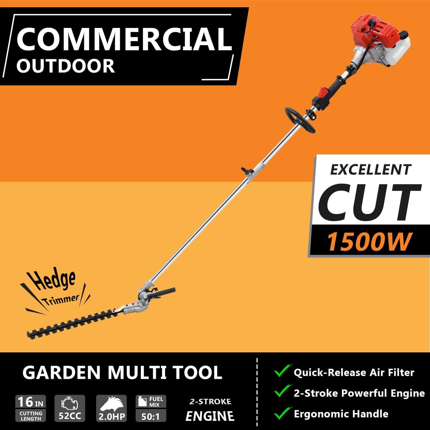52cc Petrol Strimmer, 5 in 1 Multi Function Petrol Hedge Trimmer Garden Strimmer, String Trimmer, Brush Cutter with 3T Blade, Steel Wire Strimmer Weed Chainsaw