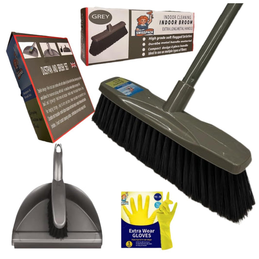SWISSPACK Broom Indoor Sweeping Broom Brush with Long Handle, Kitchen Broom Indoor Floor Brush with Dense Soft Bristles Brooms Perfect for Sweeping Room Office Kitchen Ideal for Any Floors