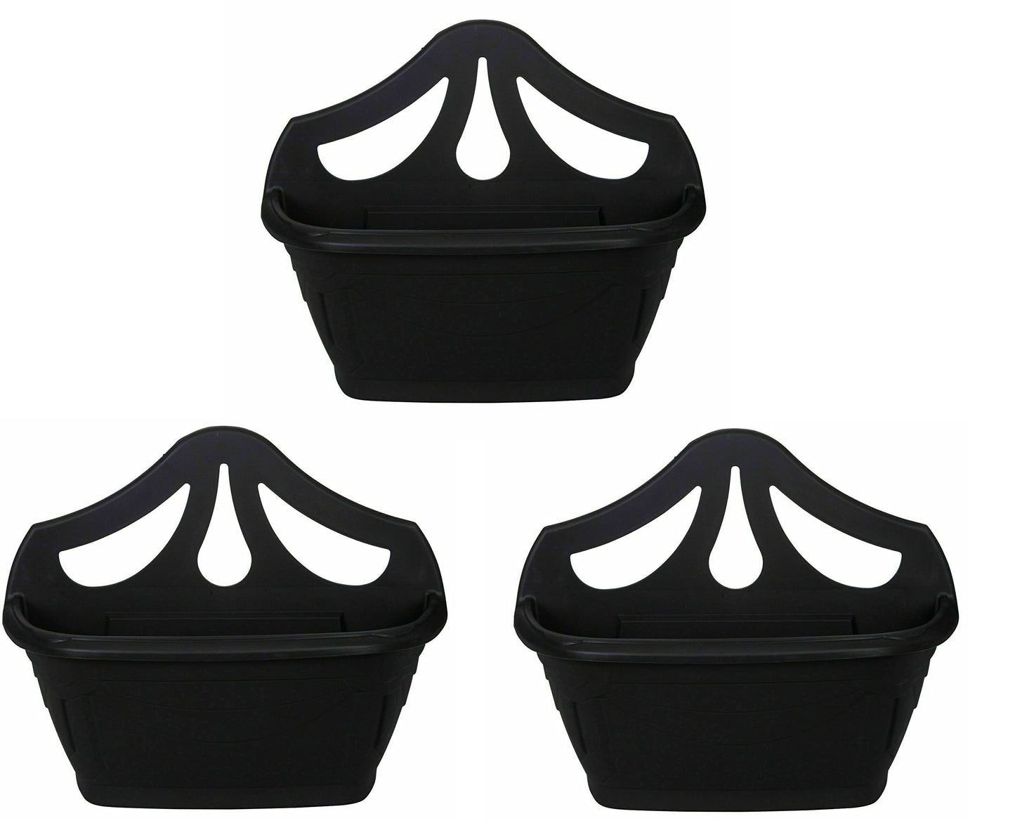 Fence Wall Planter Plant Flower Basket Pot Container Venetian Garden Box Plastic UK (Wall Planter 31 cm Black, 3)