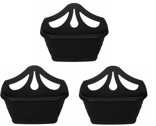Fence Wall Planter Plant Flower Basket Pot Container Venetian Garden Box Plastic UK (Wall Planter 31 cm Black, 3)