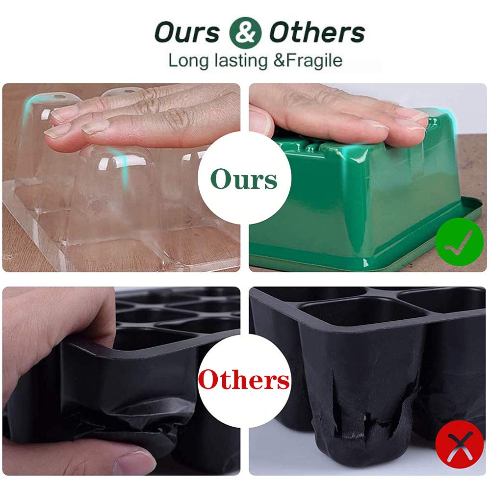 Fuuner Seed Trays,12 Pack 144 Cells Seedling Tray Kits, Garden Seed Propagator Set, Plant Germination Kit with Adjustable Humidity Dome and Base, for Greenhouse Grow Plant Seed, 12 Cells per Tray