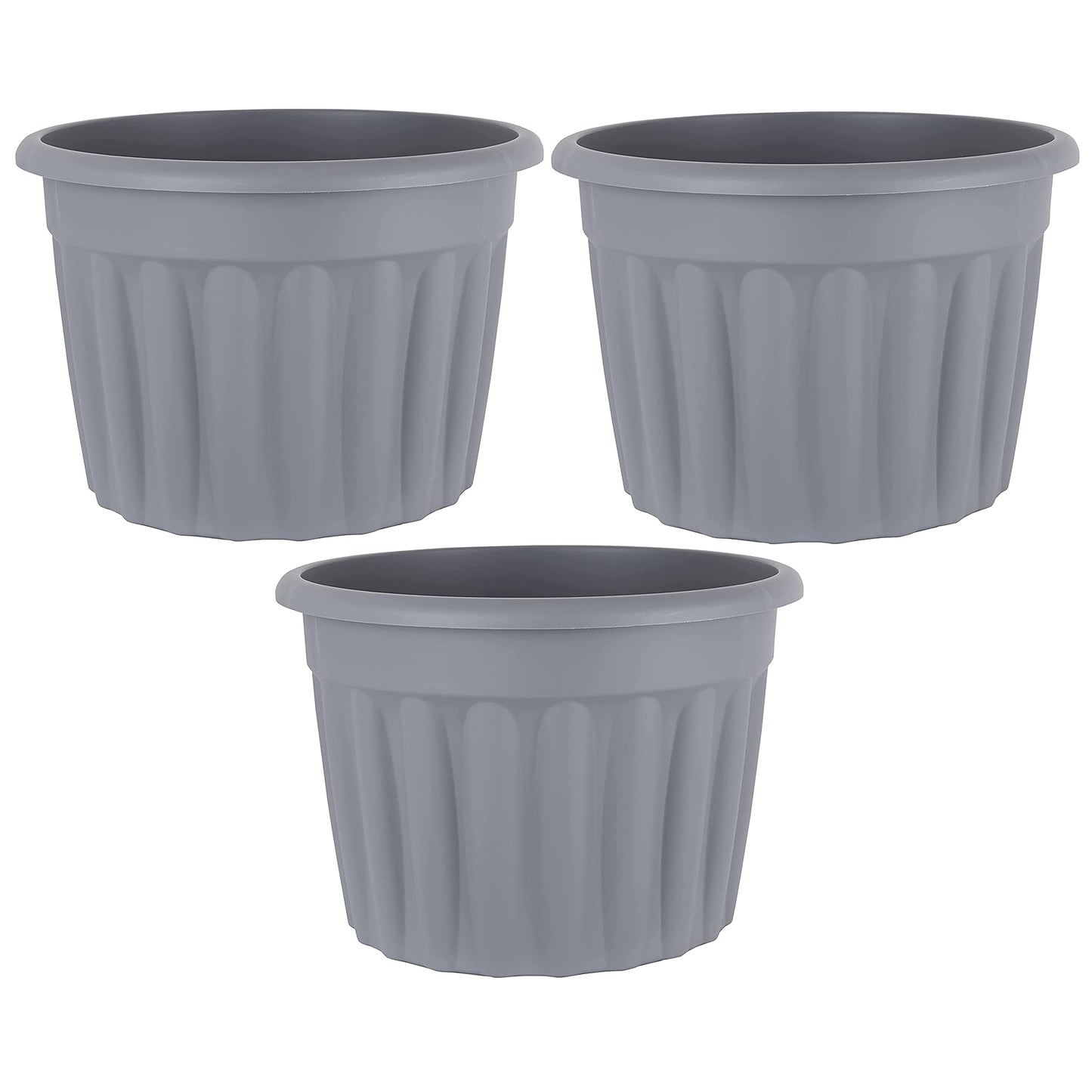 (60cm, 69L, Pack of 3) Extra Large Upcycled Grey Traditional Round Plastic Planter Flower Pot Nursery Planter Decorative Garden Container for Plants/Flowers/Vegetables Indoor and Outdoor Planter Pot