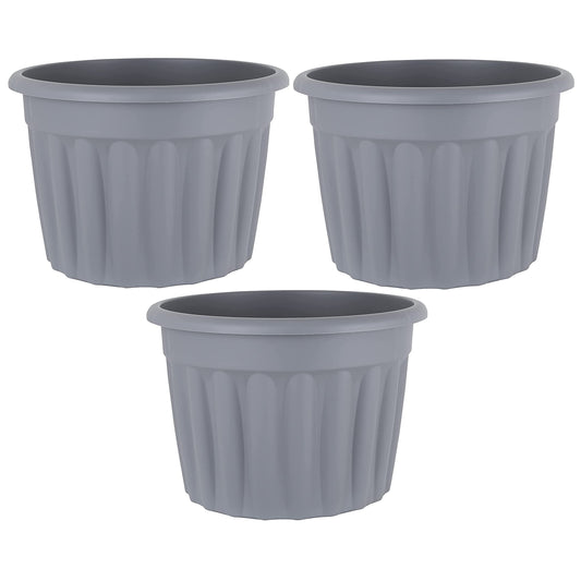 (60cm, 69L, Pack of 3) Extra Large Upcycled Grey Traditional Round Plastic Planter Flower Pot Nursery Planter Decorative Garden Container for Plants/Flowers/Vegetables Indoor and Outdoor Planter Pot