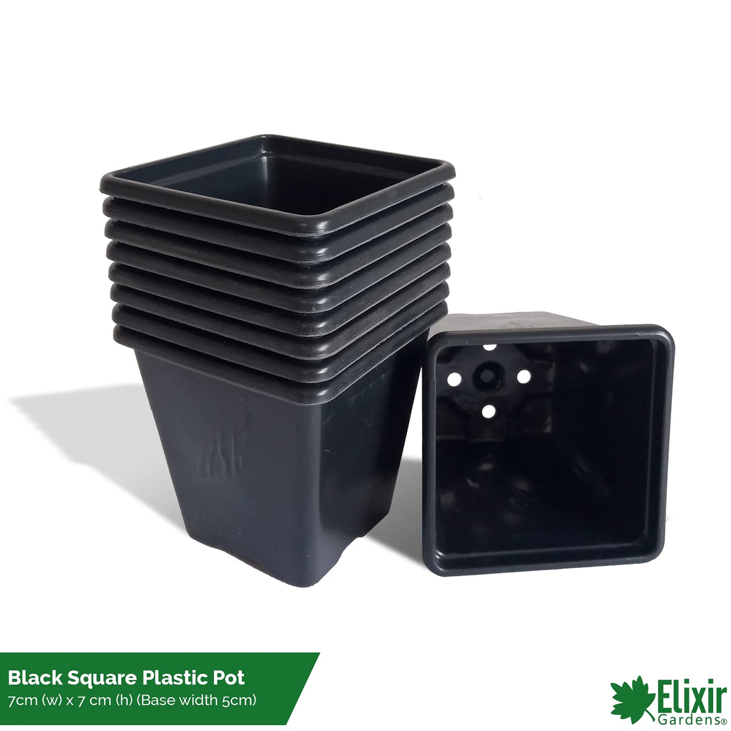 Elixir Gardens Square Black Recycled Plastic Plant Pots 0.25ltr | 7cm x 7cm x 7cm | 100