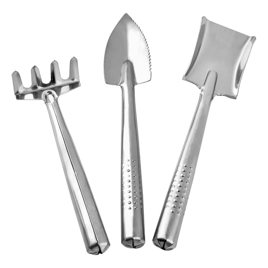 Quanyuchang Mini Succulent Plant Tool Set Stainless Steel, 3 Pieces Small Shovel Rake Spade Gardening Kit Lightweight Hand Trowel Transplant Trowel Hand Rake for Cactus Herbs Indoor Miniature Plants