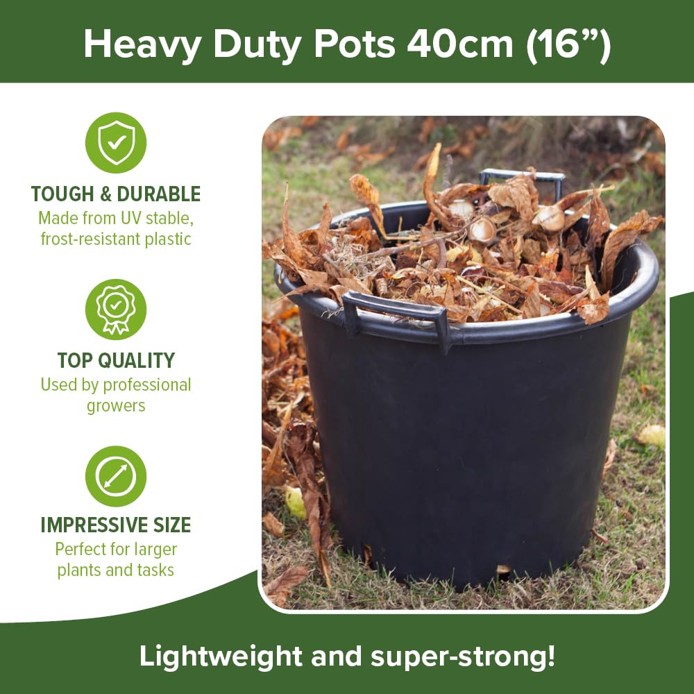 YouGarden - Heavy Duty 30L Plant Pots (Pack of 3) 40cm Diameter - Plastic Planters for Outdoor Plants - Large 15.7' Flower Pots for Gardens - Perfect for Flowers, Vegetables & General Use