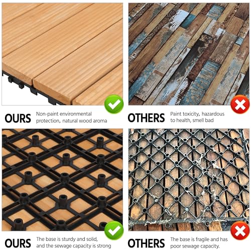 Yaheetech 27 Pcs Composite Decking Tiles Flooring Tiles Interlocking Fir Wood Deck Tiles Indoor & Outdoor for Patio Garden Poolside 30×30cm- Natural Wood