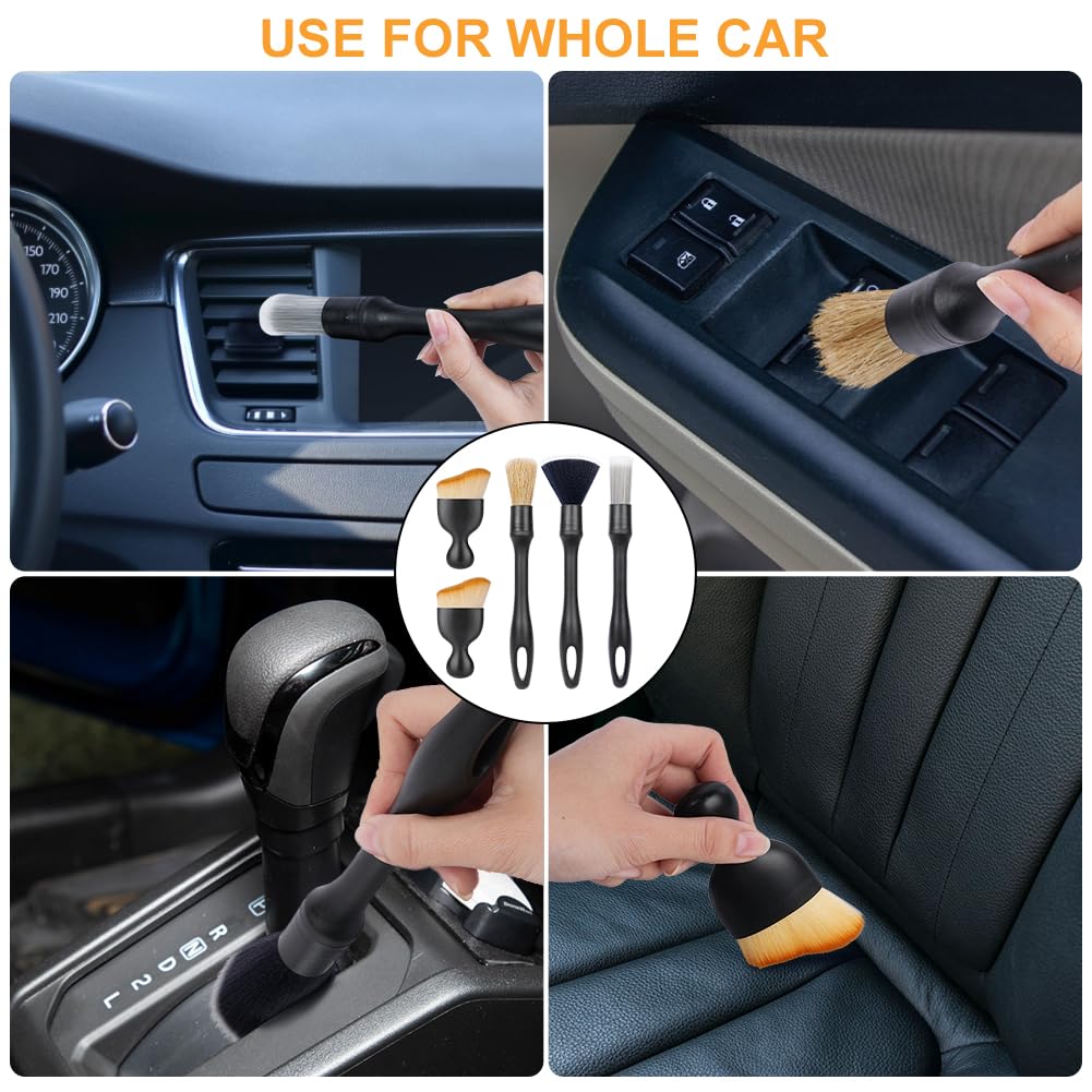 URAQT 5 PCS Car Detailing Brush Set, Car Brush Interior, Car Detailing Brushes Duster with Soft Bristles, Car Cleaning Brush Dust Removal Brushes Tool for Interior/Exterior Automotive Trim Wheel Rim