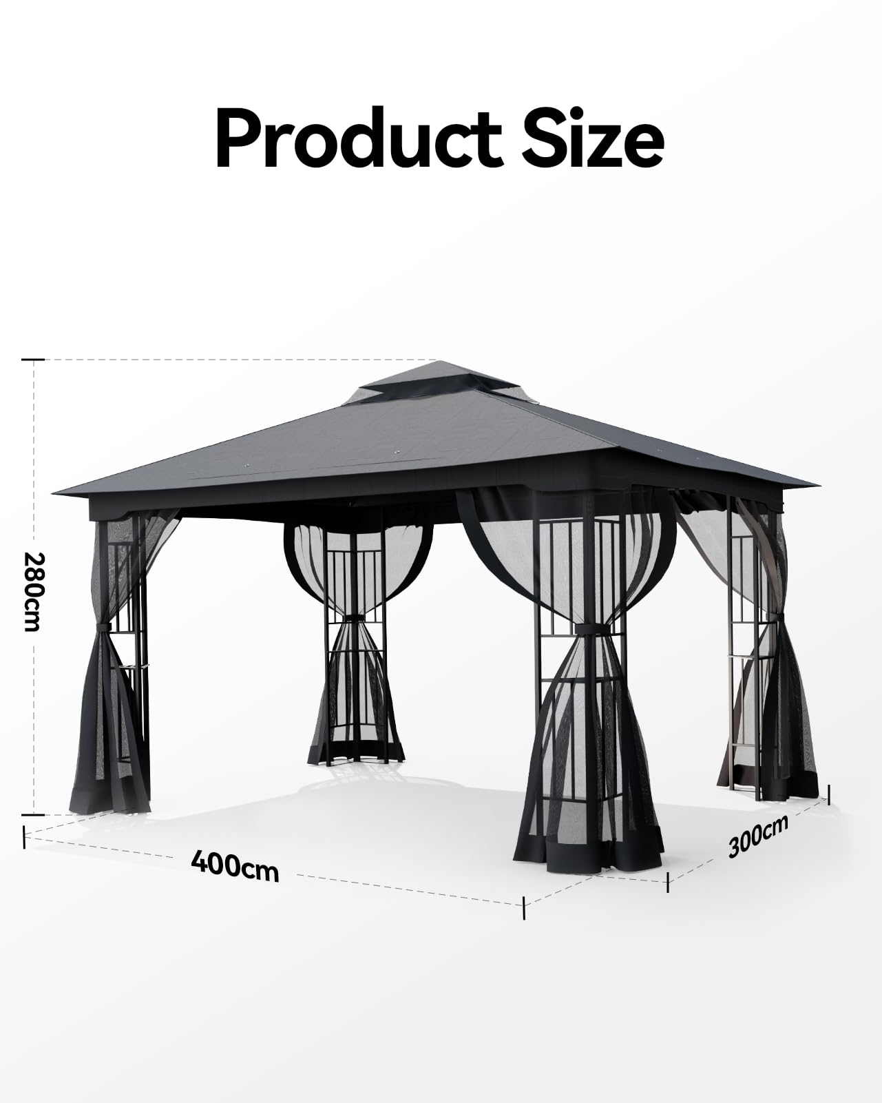 The Fellie 3M x 4M Gazebos with Double Tiered Roof, Large Outdoor Garden Gazebos with Mosquito Netting, Heavy Duty Metal Gazebos for Garden, Patio, Party, Camping, Waterproof, Dark Grey