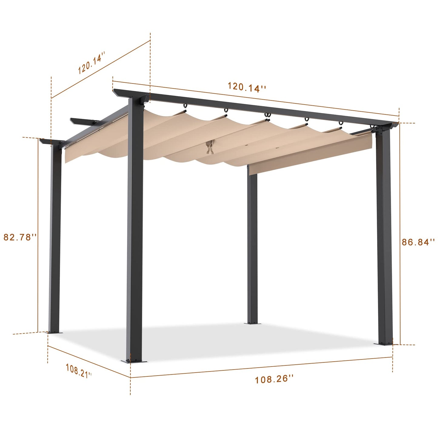 Gazebo, bigzzia Metal Pergola With Retractable Roof,Outdoor Parasol Features Water-Resistant And SPF 15 With PU Coated Canopy,Sun Shade For Garden Party Barbecue Event (Off-white, 3Mx3M)