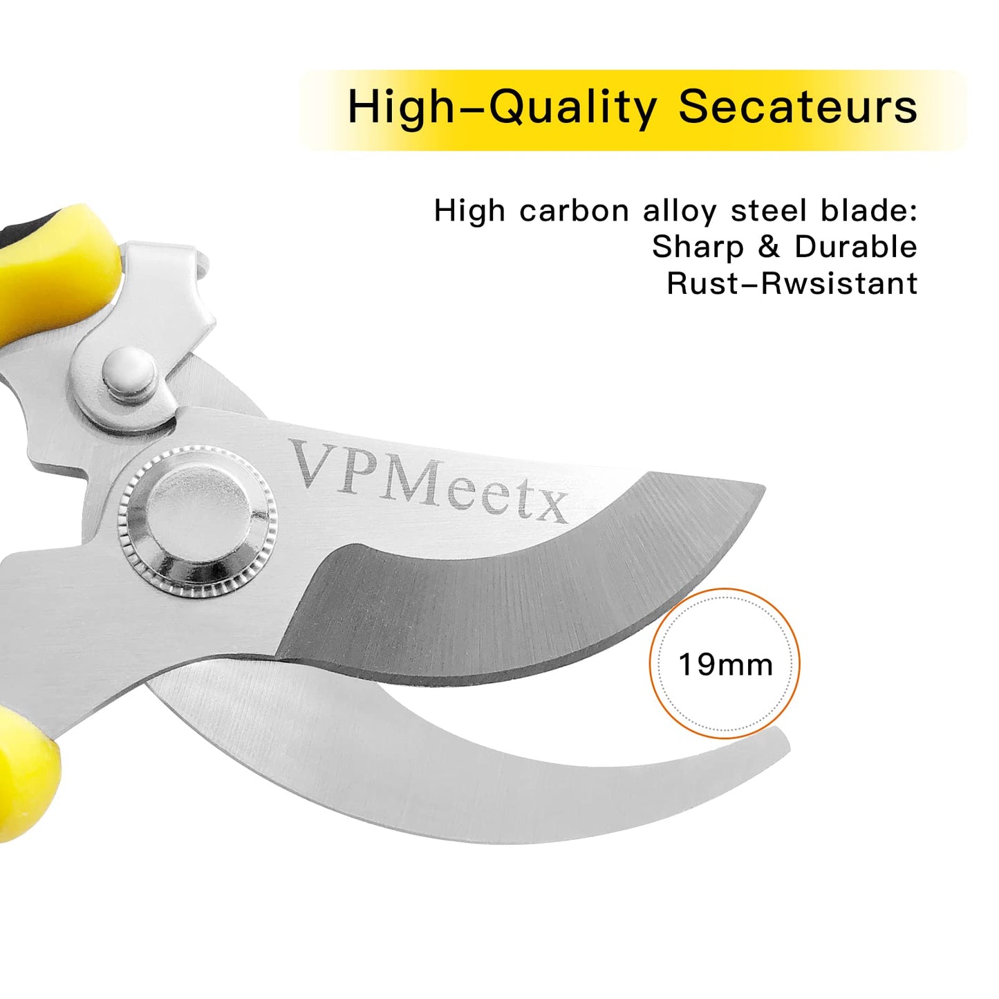 VPMeetx Secateurs Pruning Scissors - Professional High Carbon Alloy Steel Garden Shears Bypass Pruning Shears Lightweight Hand Pruner with Locking Mechanism (Yellow Secateurs)