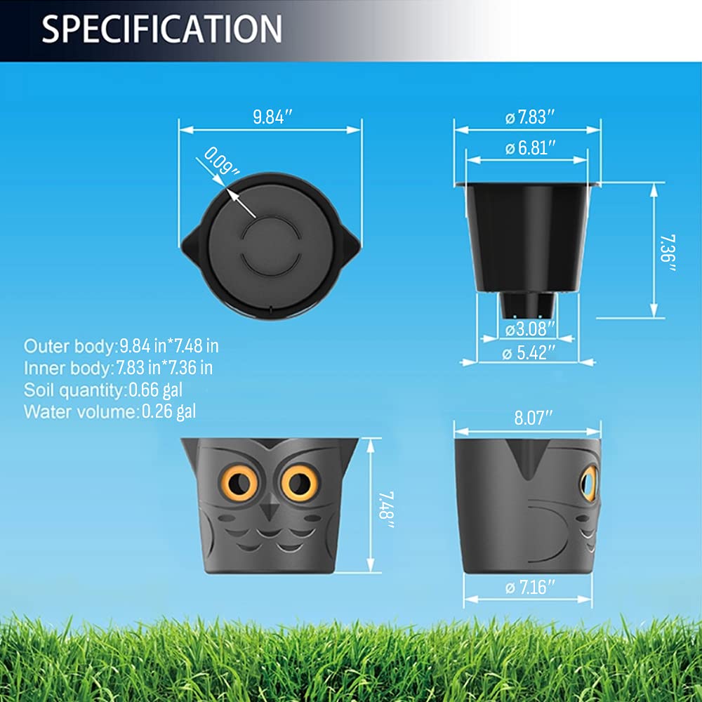GVG Self Watering Pots Owl Pot Smart Well Aerating High Drainage Animal Planter Black Halloween Pot Large Plastic Plant 25cm Ideal Many Flowers African Violets Orchid Lily