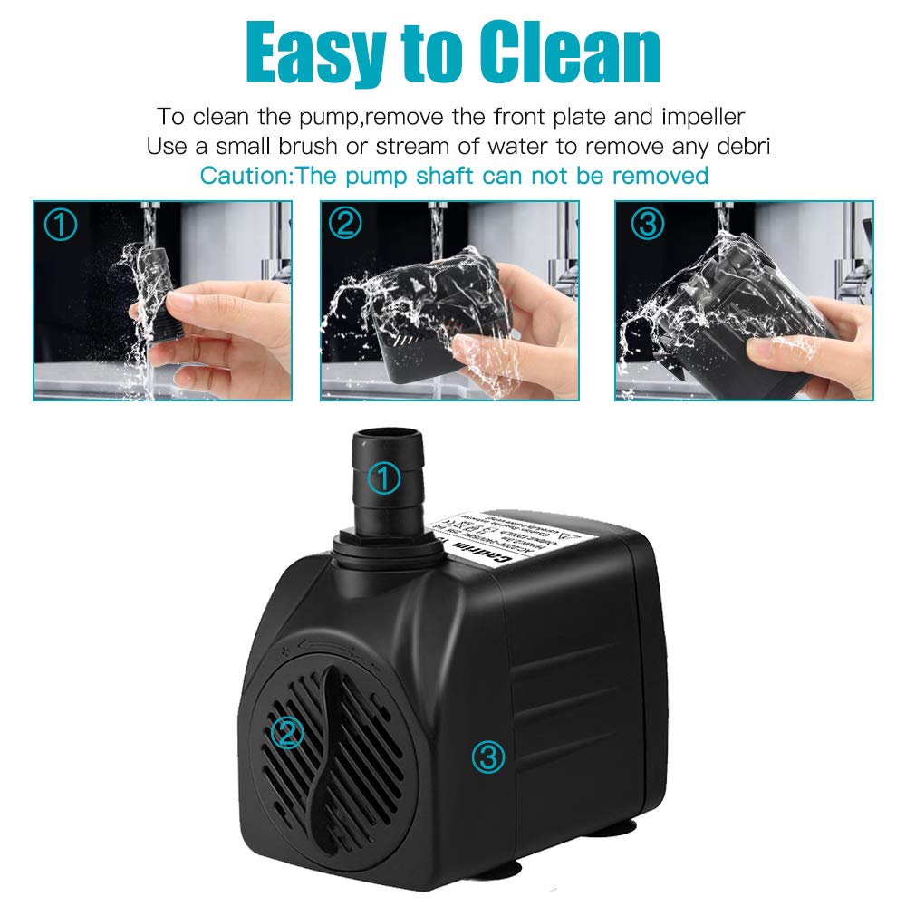 Cadrim Submersible Water Pump, Aquarium Water Pumps 1200L/H 25W Fountain Water Pump with 2 Nozzles for Pet Fountains/Pond/Aquarium/Fish Tank/Statuary/Hydroponics 300Gph