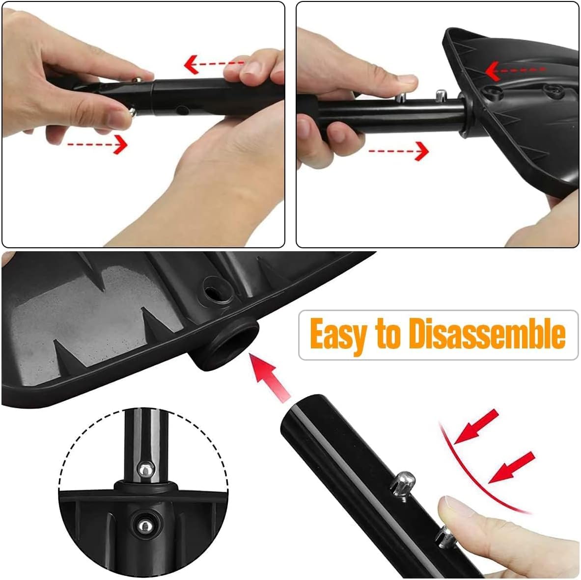 Snow Shovel, New Winter Snow Removal Tool, Detachable Three-Part Adjustable Long Handle, Large Capacity Black Lightweight Portable Sport Utility Shovel for Driveway Car, Aluminum Camping Snow Shovel