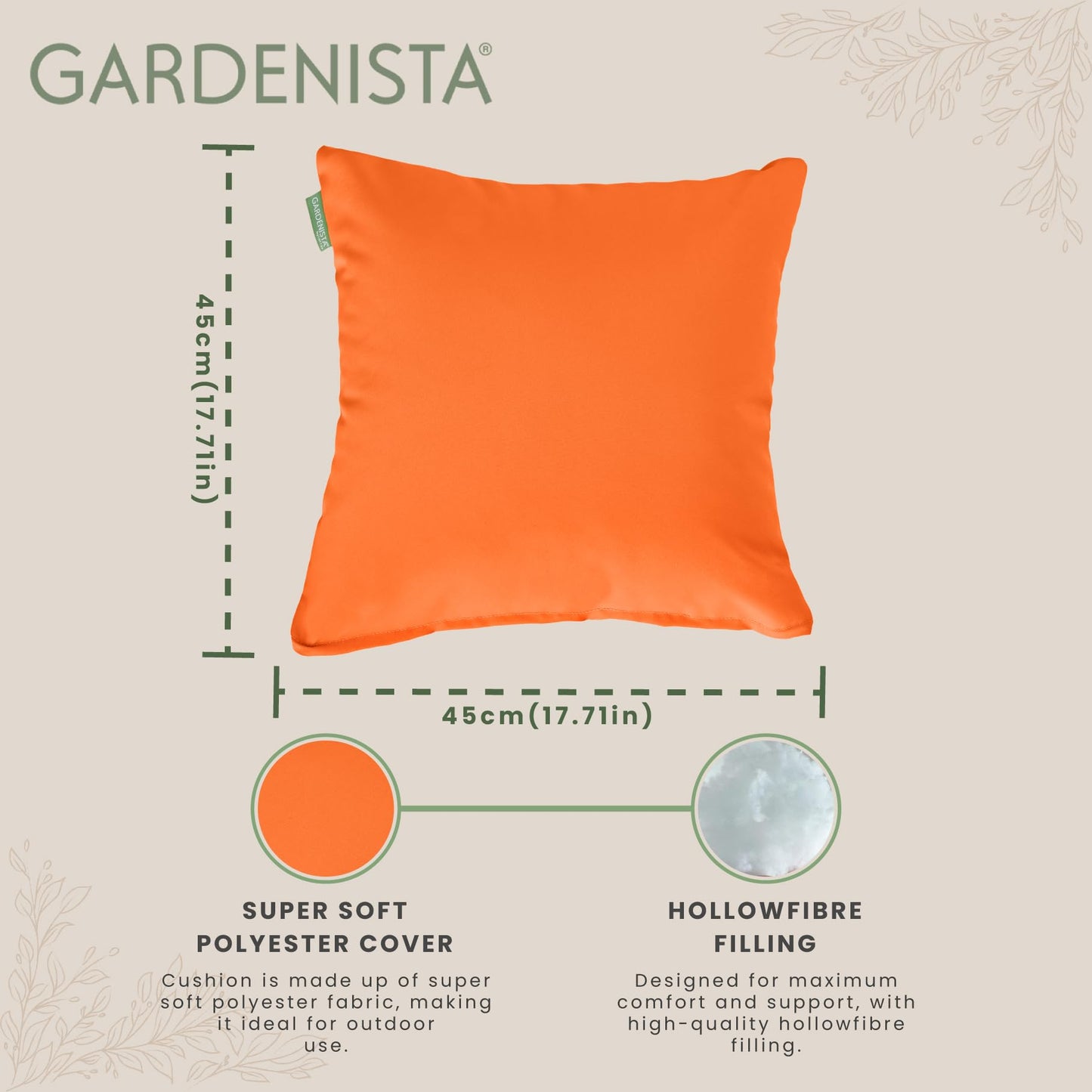 Gardenista 18" Garden Scatter Cushion | Outdoor Water Resistant Garden Furniture Pillow | Soft and Comfy Patio Furniture Cushions | Throw Pillows for Sofa, Couch, Balcony - 4 Pack (Orange)