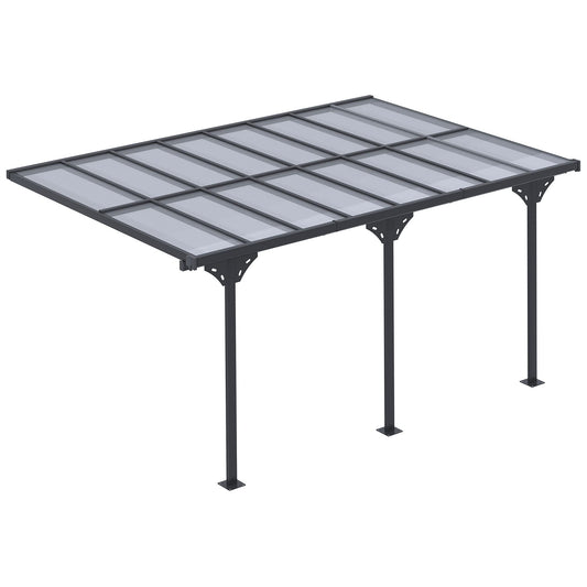 Outsunny 4.4 x 3(m) Wall Mounted Pergola Gazebo with Aluminium Frame and Polycarbonate Roof, Lean to Pergola, Outdoor Sun Shade Shelter for Garden Patio Balcony, Grey