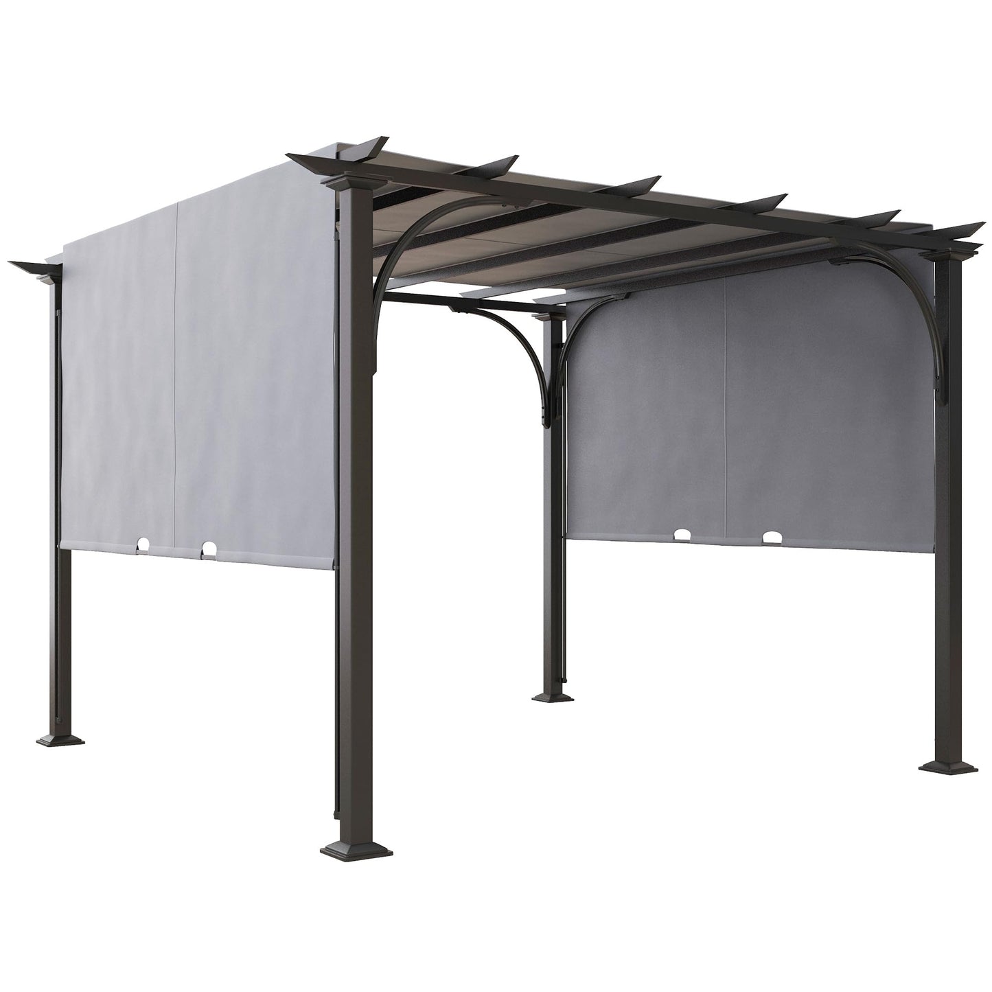 Outsunny 3 x 3(m) Garden Pergola, Outdoor Pergola Gazebo with Adjustable Canopy, Sun Shade Patio Canopy Shelter, Grey
