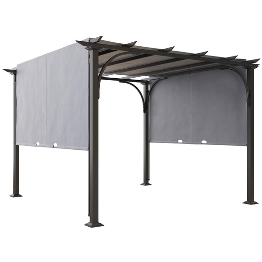 Outsunny 3 x 3(m) Garden Pergola, Outdoor Pergola Gazebo with Adjustable Canopy, Sun Shade Patio Canopy Shelter, Grey