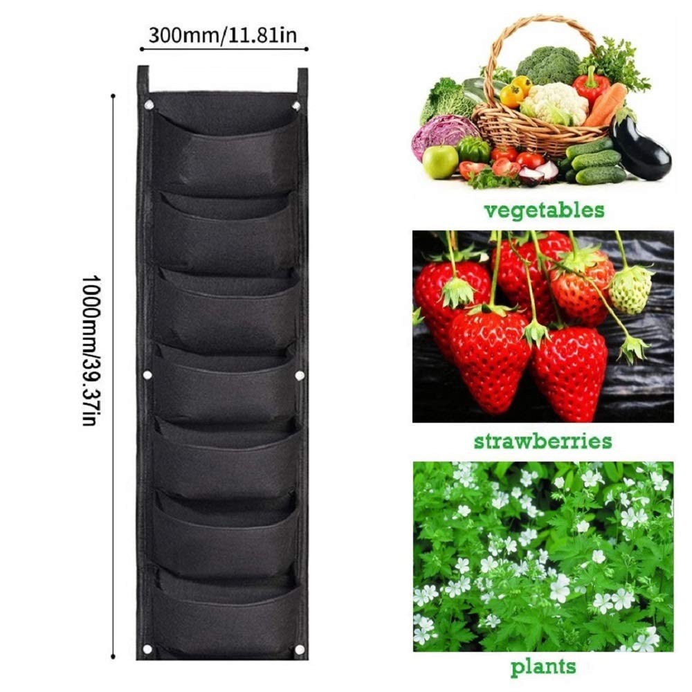 LITLANDSTAR Hanging Planter Bags, 2 Pack 7 Pocket Vertical Wall Planter, Indoor/Outdoor Gardening, Black