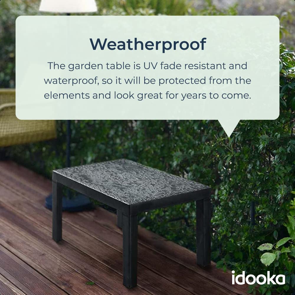 idooka Faux Small Rattan Side Table & Outdoor Coffee Table - Plastic Grey Garden Furniture Table Only with Wicker Effect, Perfect for the Balcony, Picnic, Backyard, and Patio, Easy Assembly
