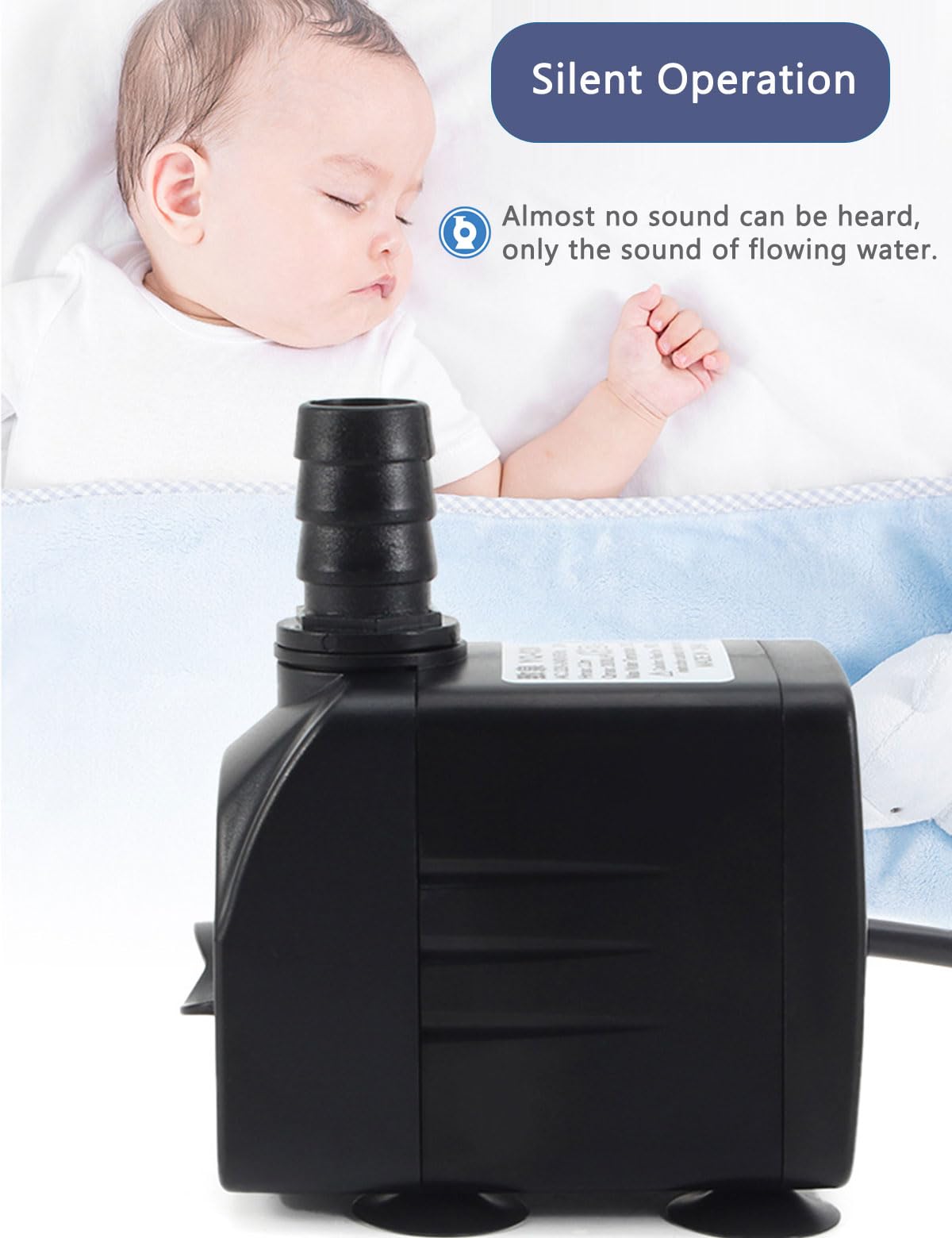 KINGYEENUO Aquarium Pump, Water Pump, Pond Pump, Submersible Pump 25W, 400GPH(1500L/H), 3 Nozzles, with 8.2ft High Lift, Ultra Quiet Water Pump for Aquariums, Fish Tank, Pond Fountain, Hydroponics