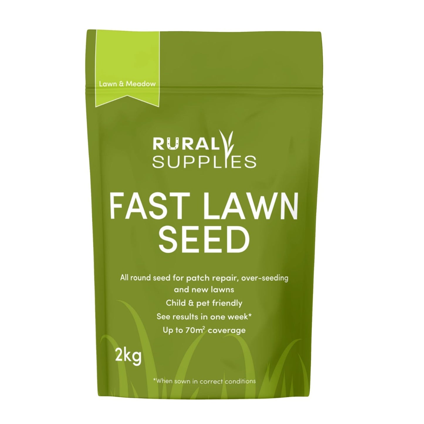 Rural Supplies Premium Grass Seed Mix 2kg - Covers up to 100m2, Hardy, Fast-Growing, Pet Safe, Perfect for UK Climate - Thick, Hard-Wearing, Easy-to-Grow, Low Maintenance Lawn