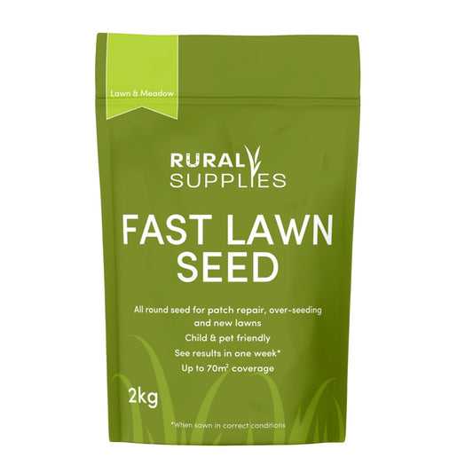 Rural Supplies Premium Grass Seed Mix 2kg - Covers up to 100m2, Hardy, Fast-Growing, Pet Safe, Perfect for UK Climate - Thick, Hard-Wearing, Easy-to-Grow, Low Maintenance Lawn