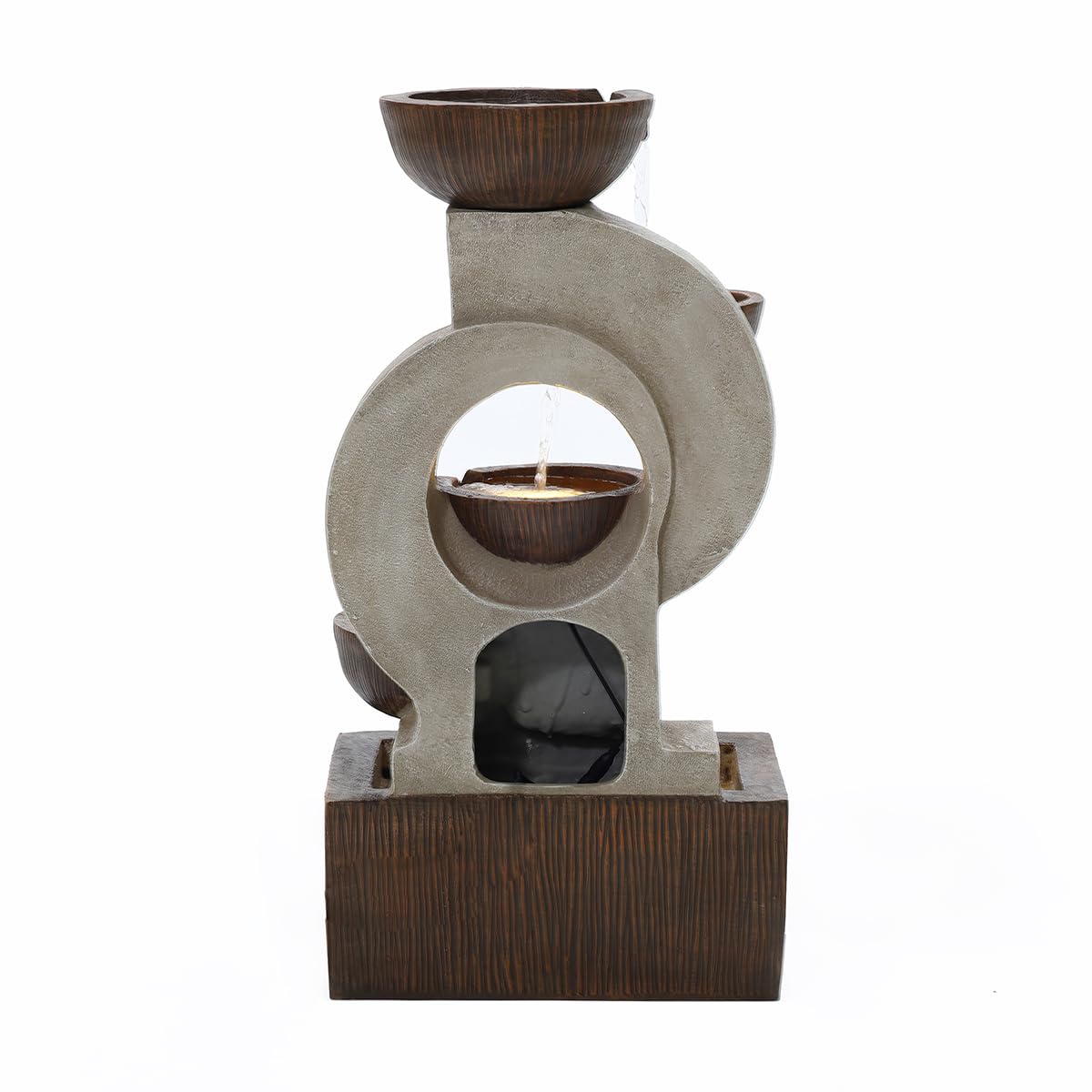 CHARLES BENTLEY 4 Tier Water Feature, UV Resistant, Weather Resistant, Mains Powered, Plug Included, Frost Resistant, Modern, Water Fountain, Built In LED Lights, Polyresin, Stone (59.5x31x25cm)