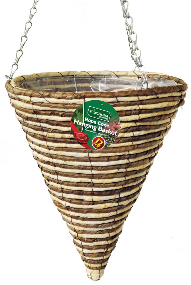 Kingfisher 30cm Rope Cone Garden Plant Lined Basket 40cm Hanging Chain