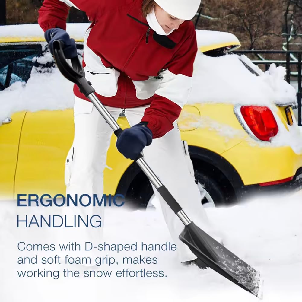 2025 Upgrade Snow Shovel - Detachable 3-Part Adjustable Telescopic Handle, Sand & Mud Removal Tool for Driveway Snow Removal