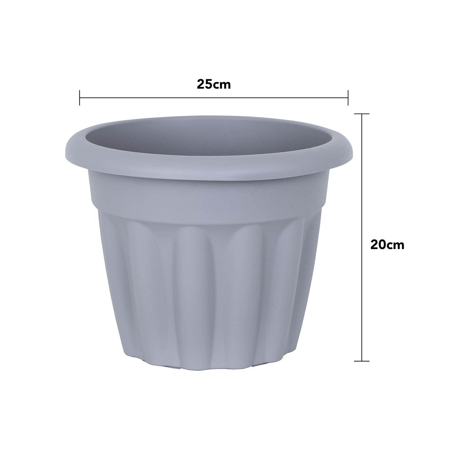 Pack of 4-25cm Round Upcycle Grey - 4.5L Plastic Planter with Drainage Hole, Garden Flower & Plant Pot, Extra Small Floor Indoor/Outdoor, Made in UK