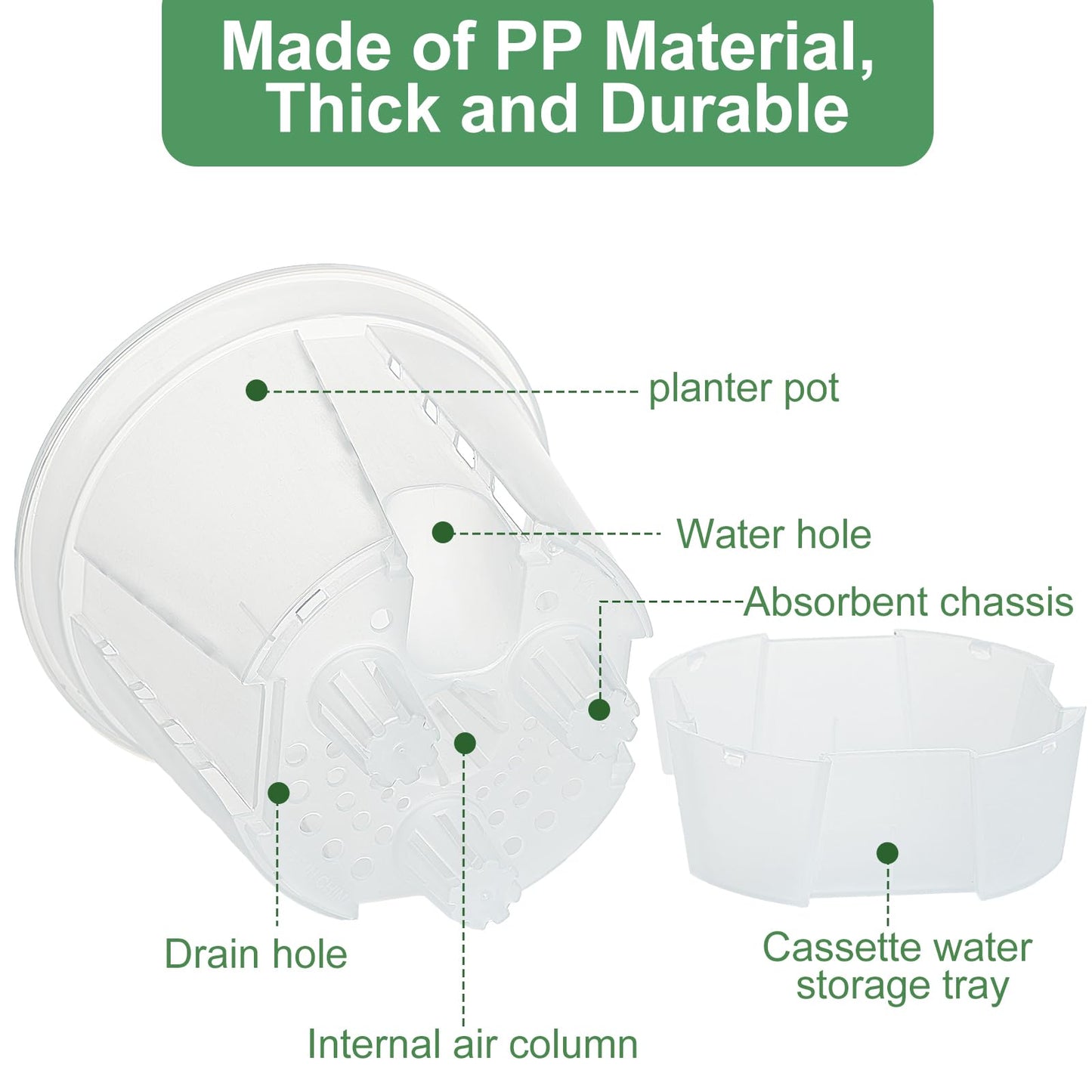 IWTTWY 3 Pack Self Watering Plant Pot, 15cm Plastic Flower Pots, Seed Seedling Pots for Indoor with Drainage Maintains, Herb Planter for Orchid, African Violet, Rose, Tulips (Clear)