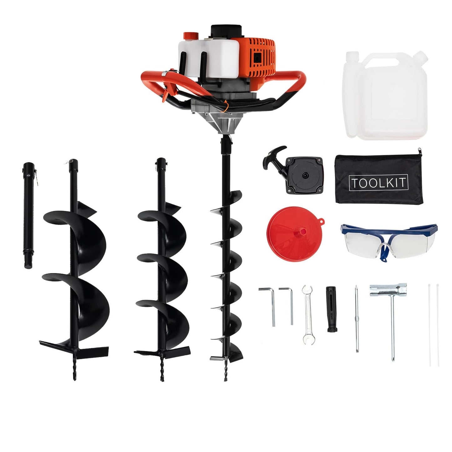 Levkitch 52cc ‎Petrol Auger Heavy Duty Fence Post Hole Diggers Kit with 3 Drill Bits Diameter 4"6" 8" Earth Augers Post Hole Borer Drilling Machine