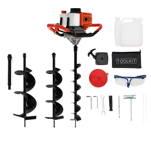 Levkitch 52cc ‎Petrol Auger Heavy Duty Fence Post Hole Diggers Kit with 3 Drill Bits Diameter 4"6" 8" Earth Augers Post Hole Borer Drilling Machine