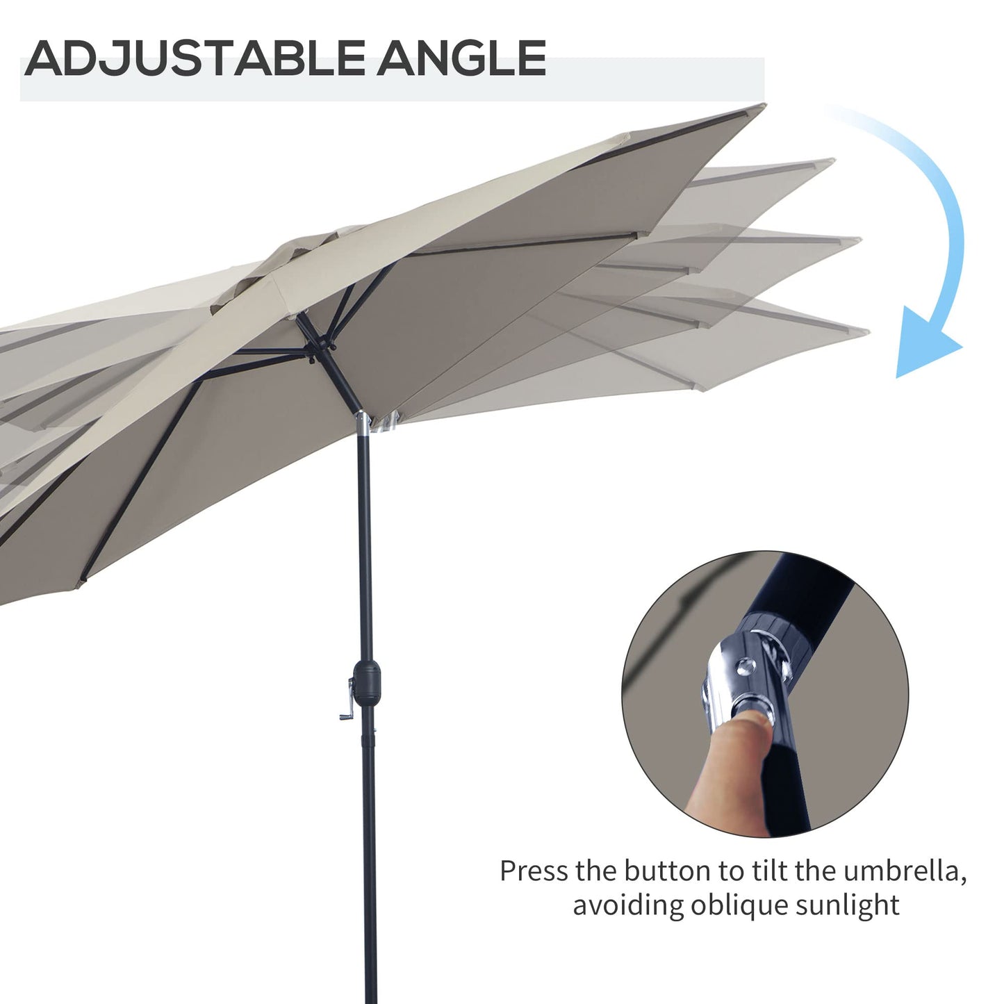 Outsunny 3(m) Garden Parasol Umbrellas, Outdoor Sun Shade with 8 Ribs, Tilt and Crank Handle for Balcony, Bench, Garden, Light Grey