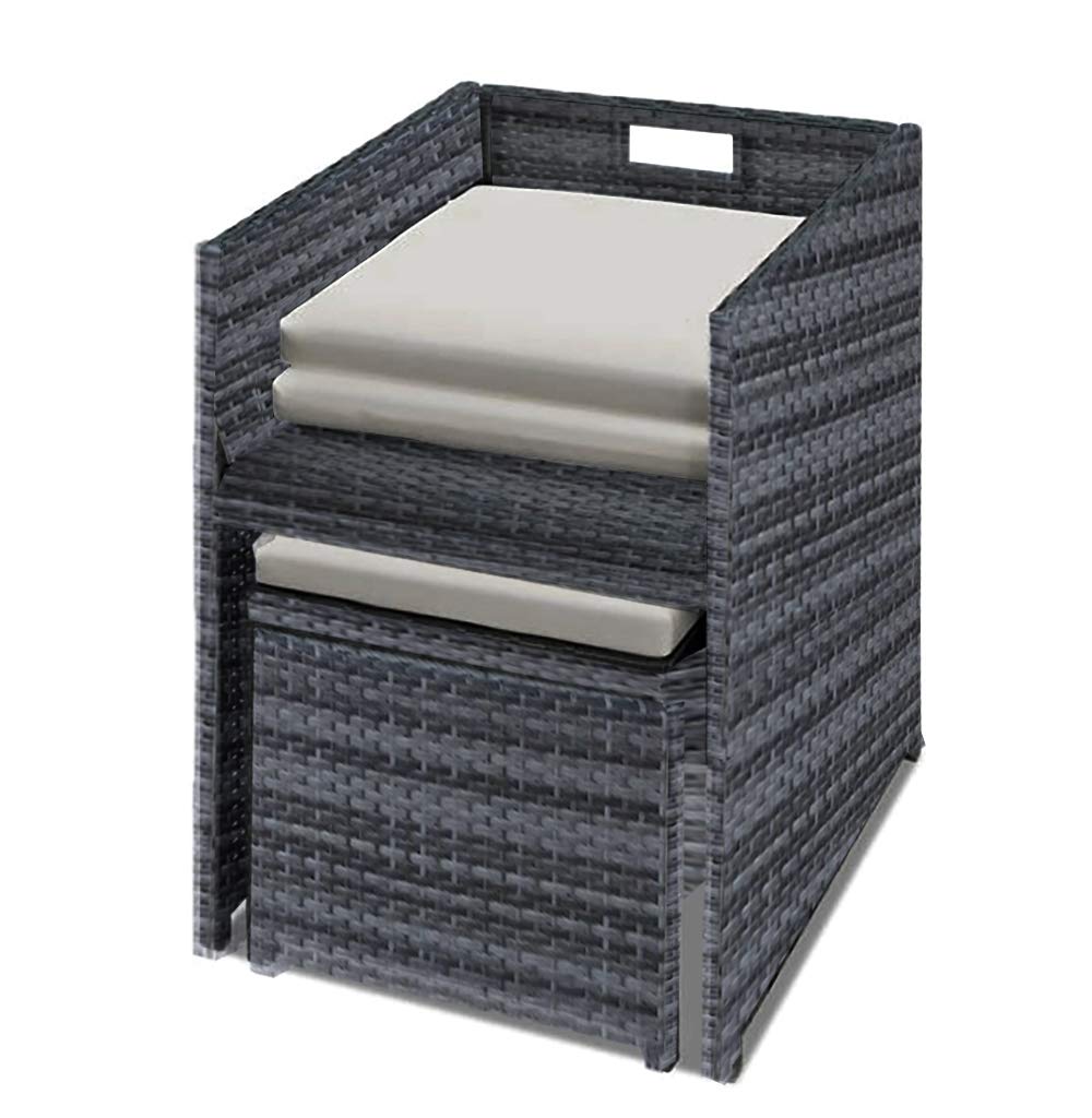 Panana Rattan Garden Furniture Set 10 Seater Dining Table and Padded Chairs Stool Outdoor Patio and Conservatory Mixed Grey