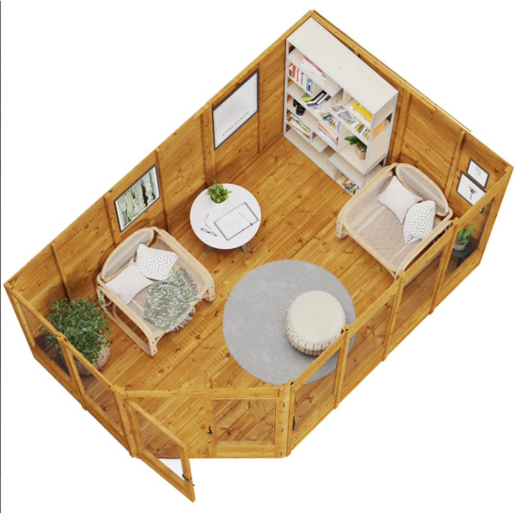 BillyOh Corner Summerhouse 11 x 7 Log Cabin Garden Storage Shed Summer House Renna Wooden Summerhouses (Doors on Right)