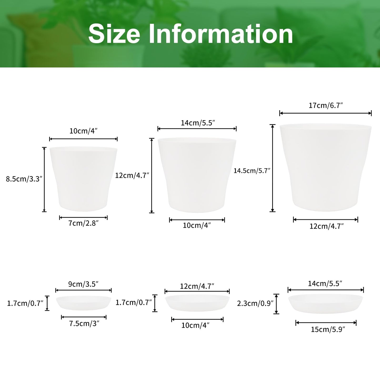 KINGLAKE 8Pcs 4" Small White Plant Pots Plastic Flower Pots Indoor Plant Pots for Office House Desk with Trays/Pallets