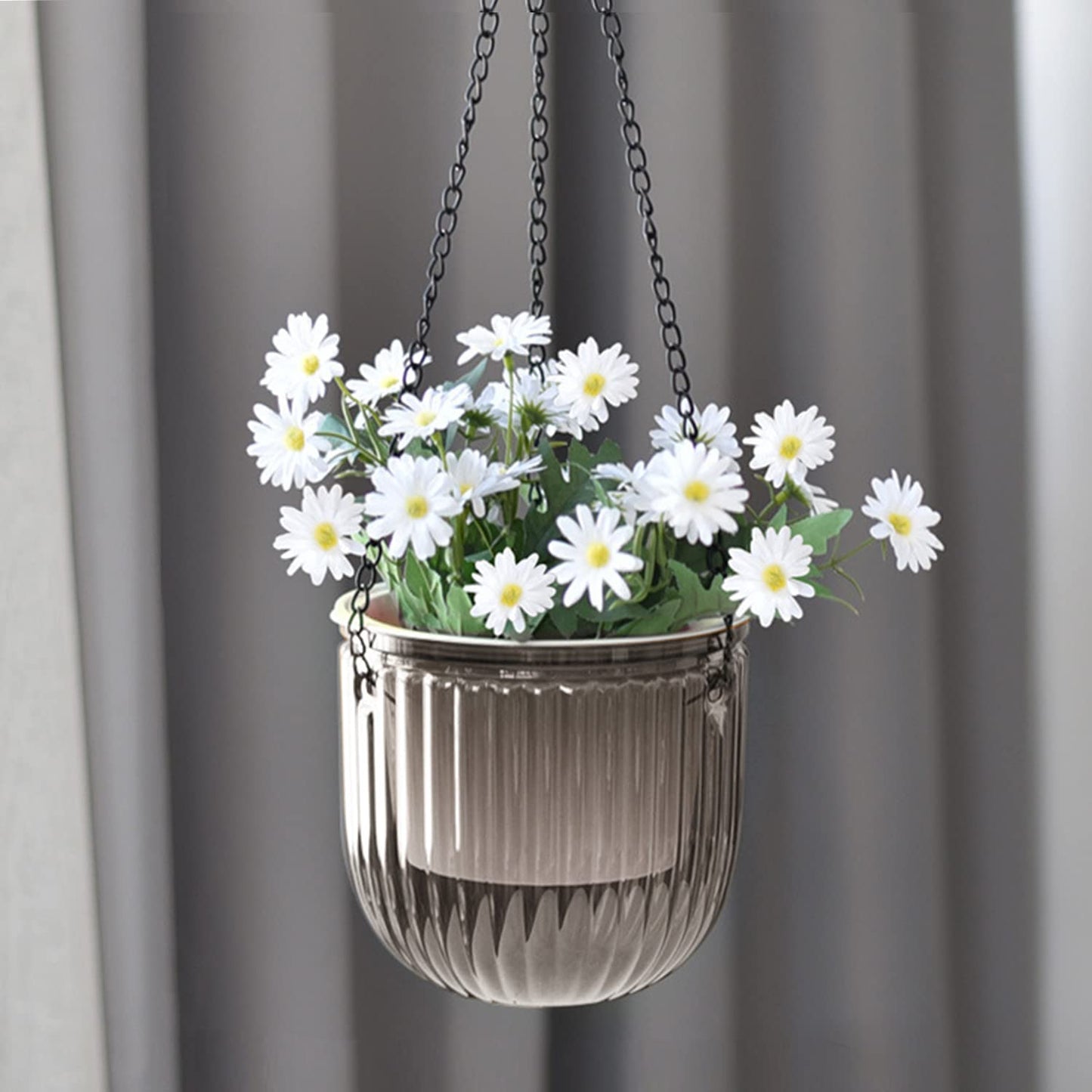 iDattel 6.5 Inch 2Pcs Self-watering hanging flower pot plants,Indoor hanging flower pots with 3Hooks drainage holes for indoor outdoor ceilings balconies wall decoration（Gray）