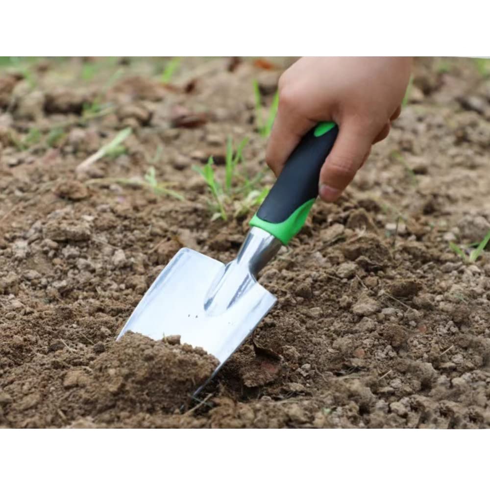TINGFENG Garden Shovel Hand Tool Stainless Steel Small Garden Shovel For Digging Planting Rust Proof Hand Shovel With Soft Rubber Handle Measuring Depth Mark