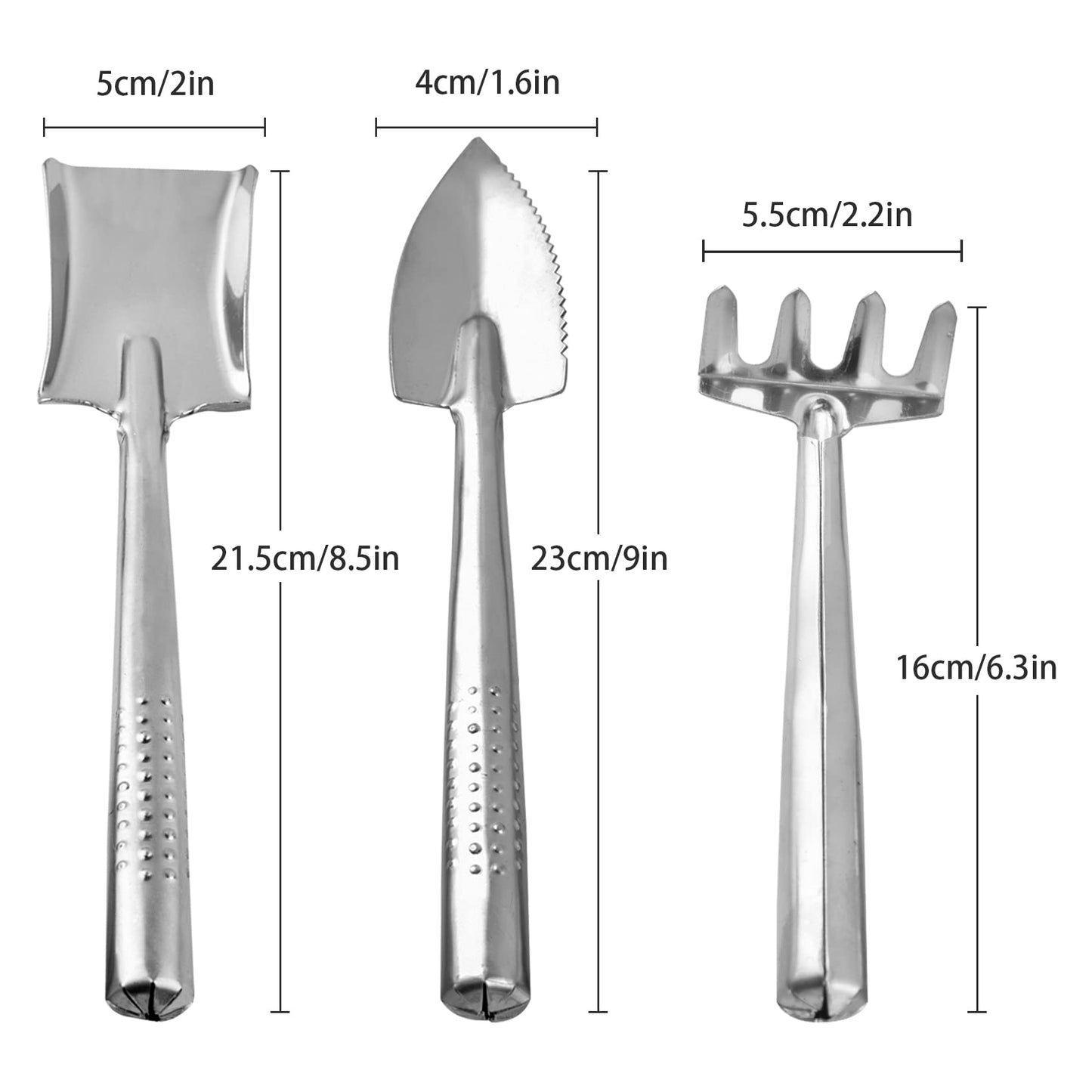 Quanyuchang Mini Succulent Plant Tool Set Stainless Steel, 3 Pieces Small Shovel Rake Spade Gardening Kit Lightweight Hand Trowel Transplant Trowel Hand Rake for Cactus Herbs Indoor Miniature Plants