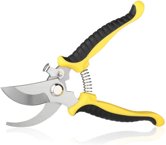 VPMeetx Secateurs Pruning Scissors - Professional High Carbon Alloy Steel Garden Shears Bypass Pruning Shears Lightweight Hand Pruner with Locking Mechanism (Yellow Secateurs)
