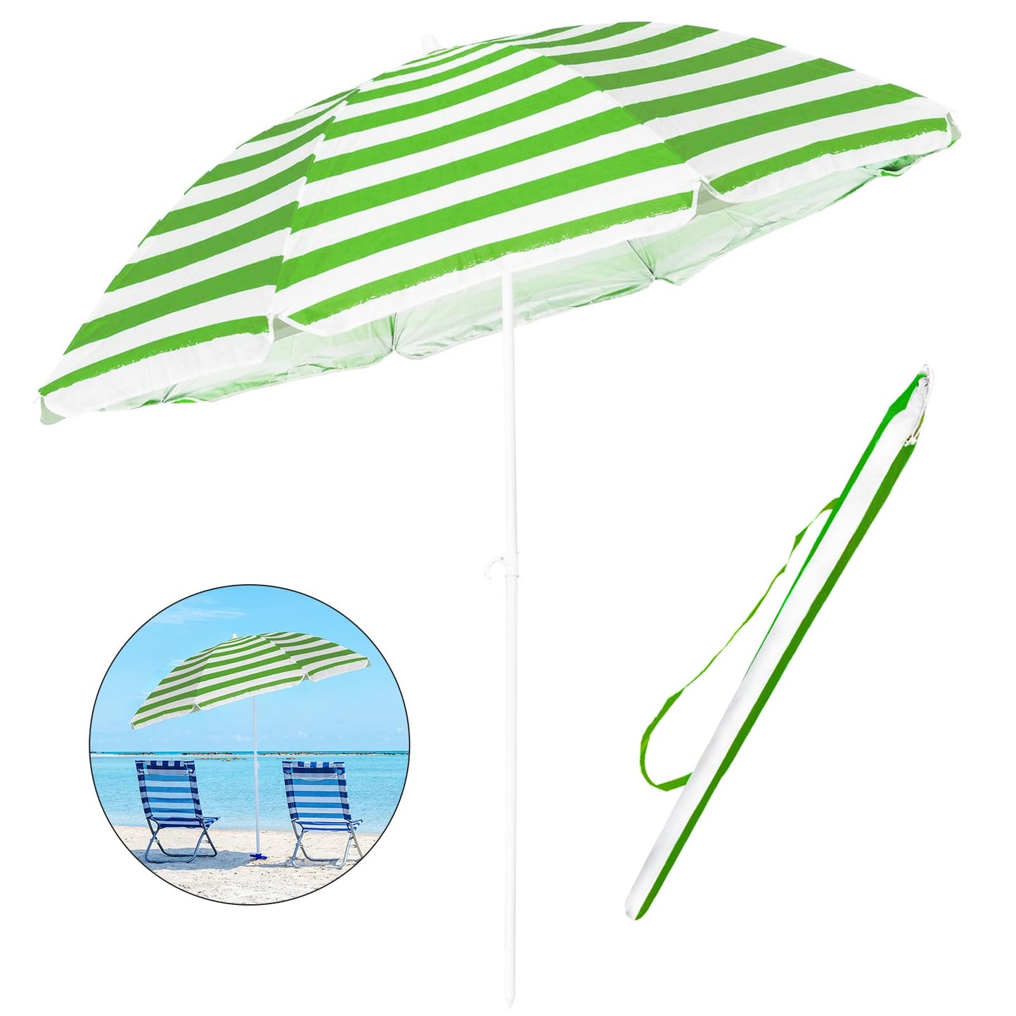 Crystals 1.7m Garden Parasol Outdoor Tilt Umbrella, Parasol UV Canopy Patio Sun Shade Umbrella for Garden (Green)