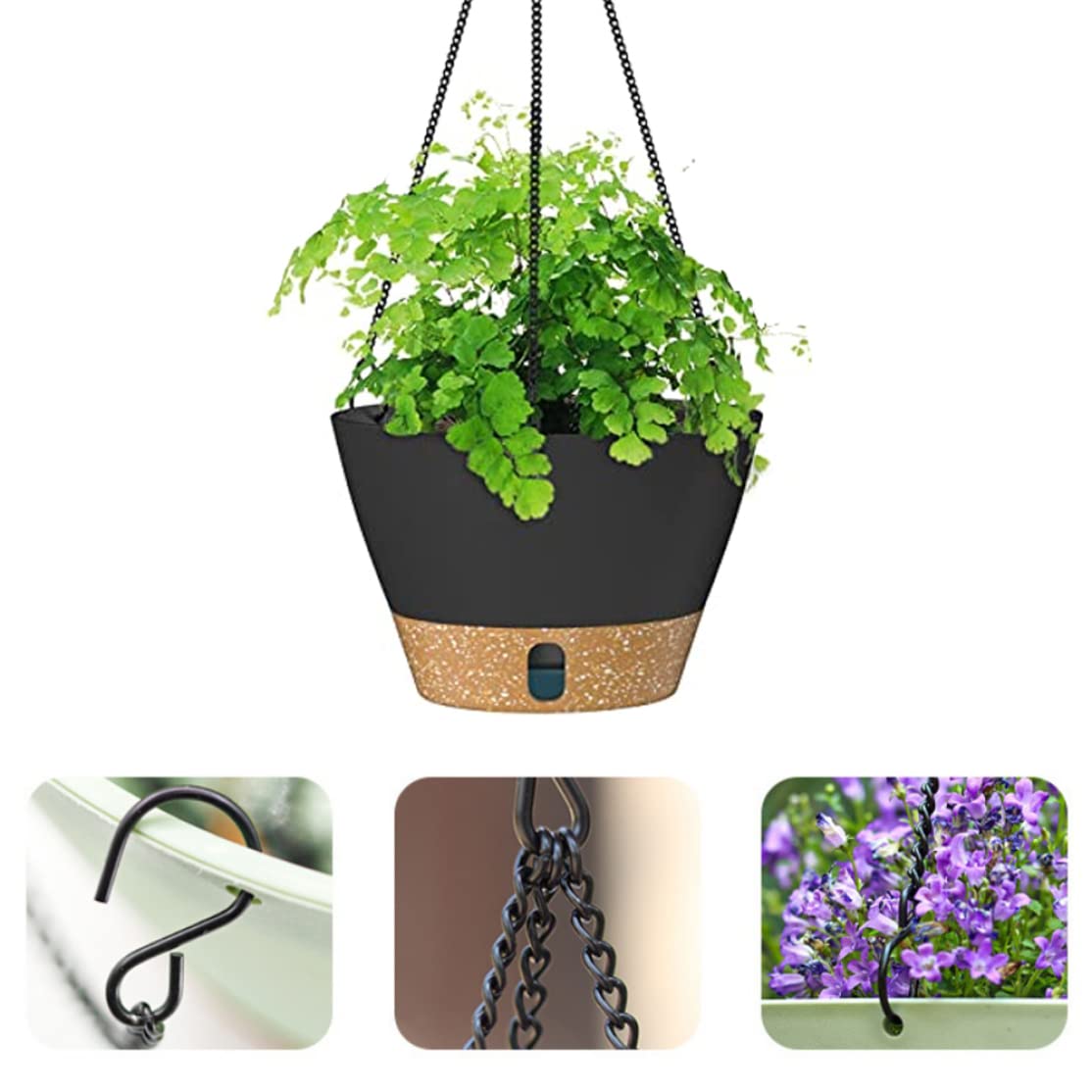 Liummrcy Self Watering Hanging Planter, Self Watering Hanging Planter Basket Plastic Hanging Flower Pot For Home Garden Decor 2PCS