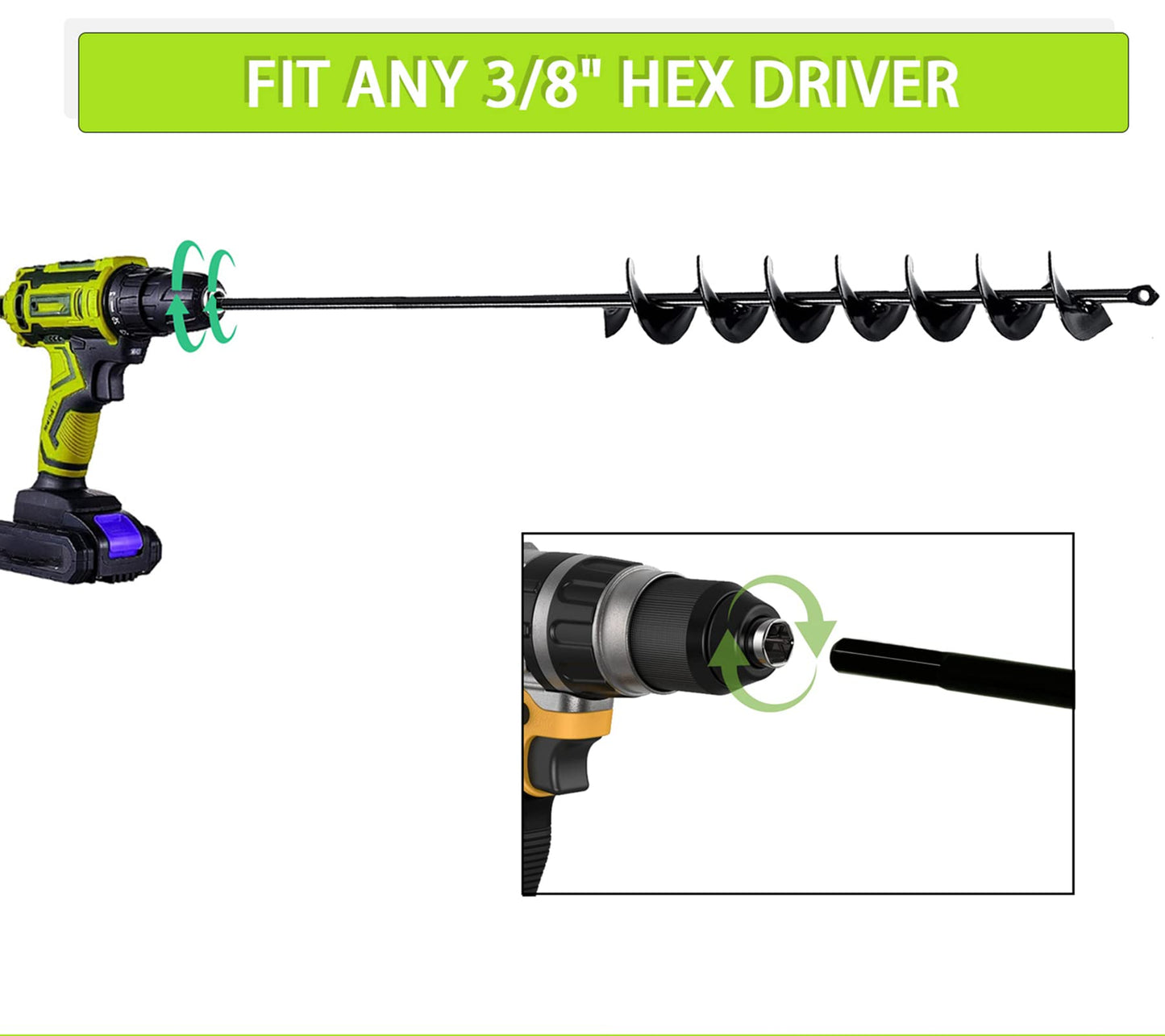 SYITCUN 5x80cm Garden Auger Drill Bit for Planting, Long Handle Post Hole Digger,Extended Spirals for Digging Rapidly,Garden Hole Digger Auger for Planting Bulbs Seedlings,Bulb Planting Auger