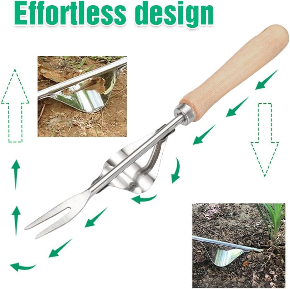 Weeding Tool V-Shaped Forks, Stainless Steel Weed Puller Tool with Metal Leverage Base to Easy Weed Removal & Deeper Root Digging, Manual Hand Weeder (1PCS)