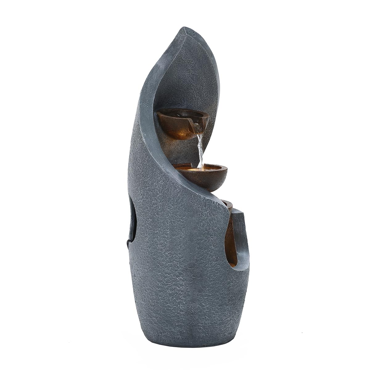 CHARLES BENTLEY 3 Tier Water Feature, UV Resistant, Weather Resistant, Mains Powered, Plug Included, Frost Resistant, Modern, Water Fountain, Built In LED Lights, Bronze, Polyresin (67x27.5x27cm)