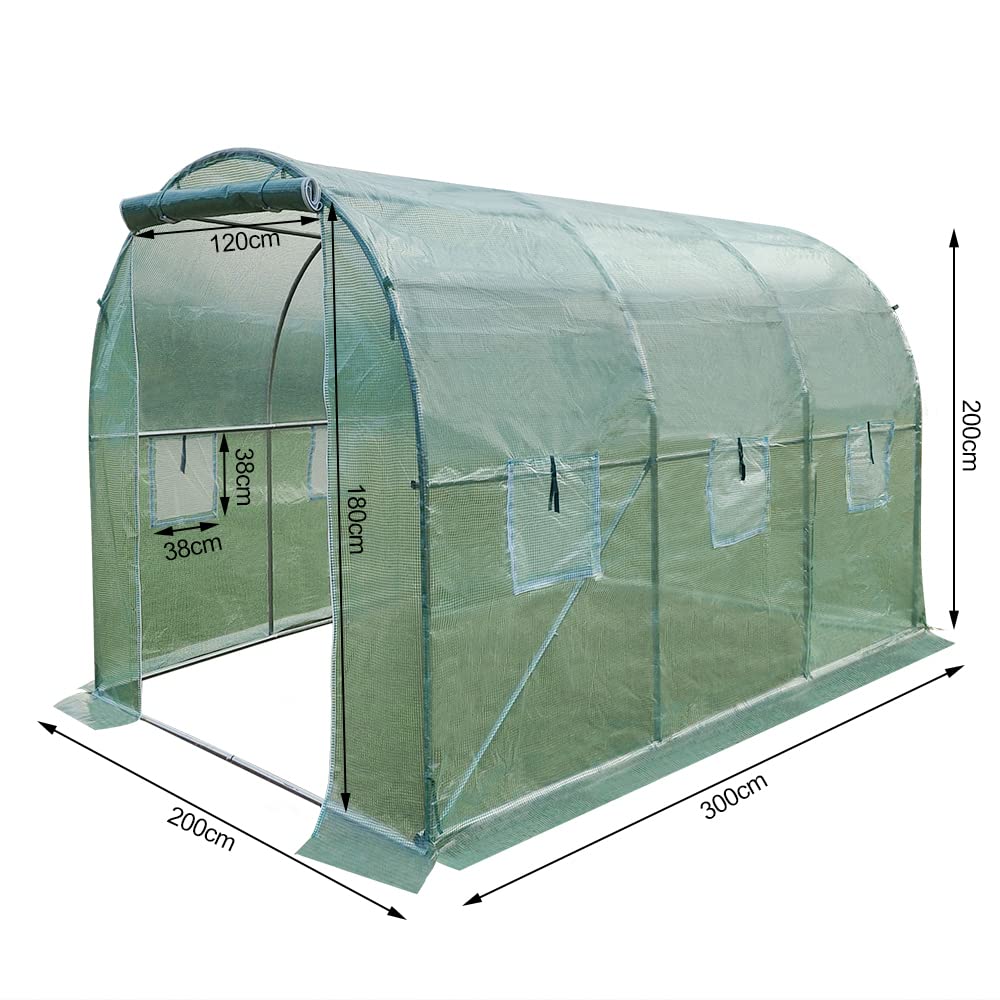Panana Walk-in Greenhouse Galvanised Frame Polly Tunnel Patio Garden Outdoor Polytunnel 2M/3M/4M/6M (3x2x2m)