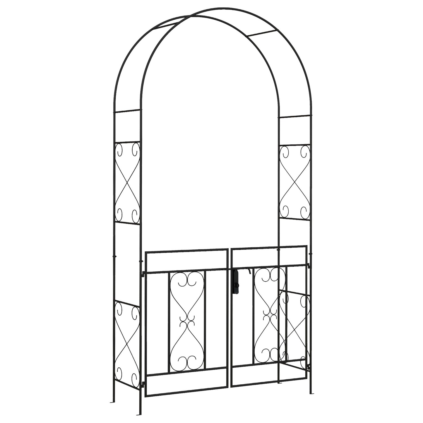 Outsunny Outdoor Garden Arch with Double Gates, Metal Garden Arbor for Climbing Plants, Roses, Vines, Wedding Arch for Outdoor, 114L x 36W x 232H cm, Black